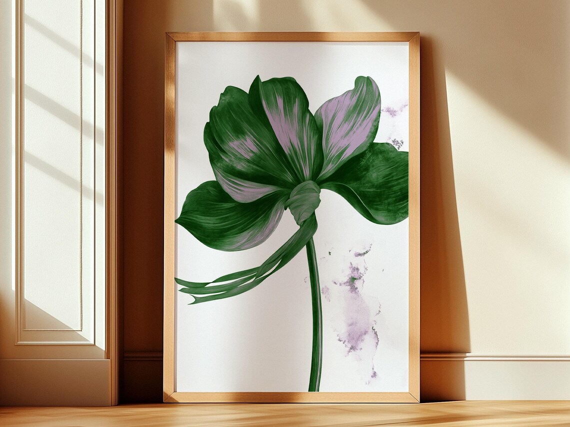 Emerald Green and Lavender Flower Botanical Watercolor Poster