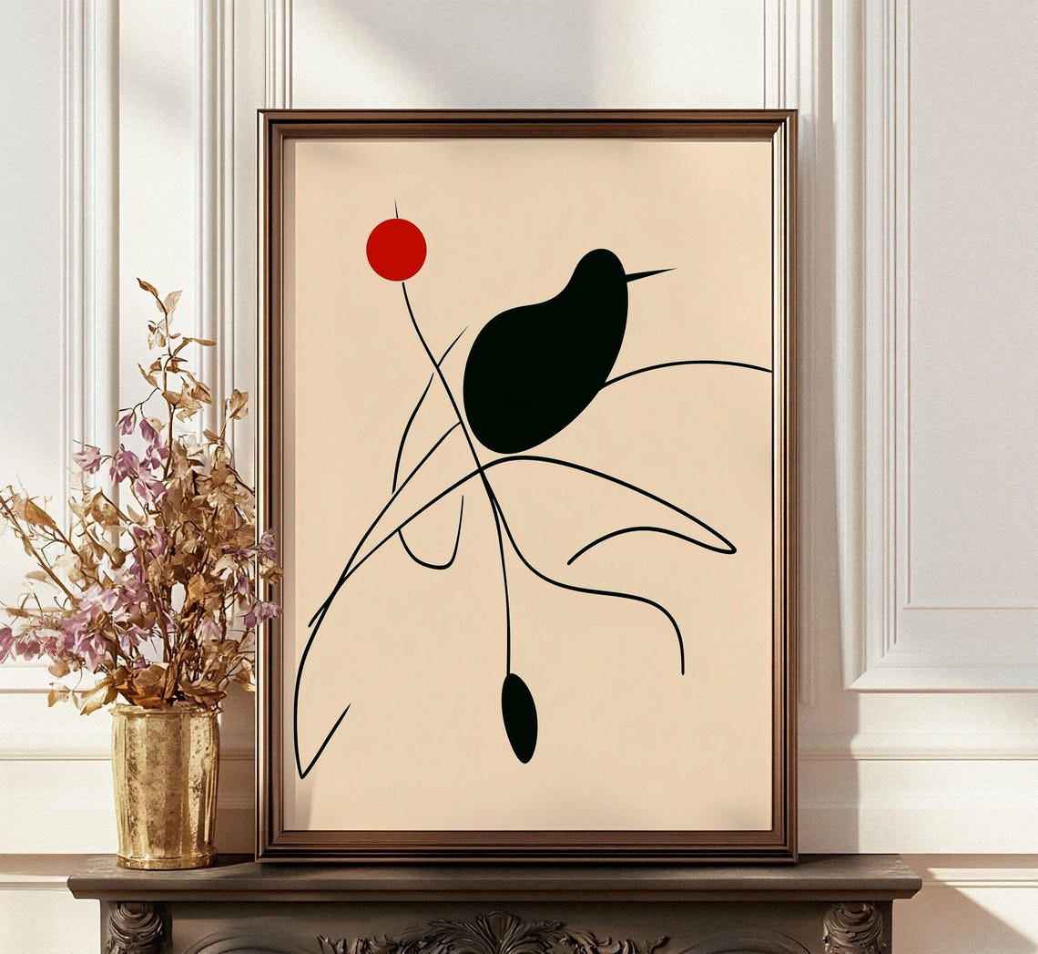 Abstract Bird Black Silhouette Red Dot Minimalist Art Poster - Image 4