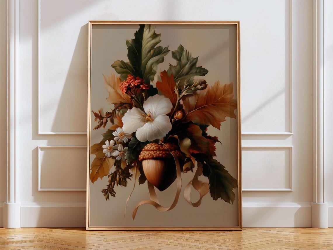 Autumn Botanical Bouquet Oil Painting Fall Floral Arrangement Poster