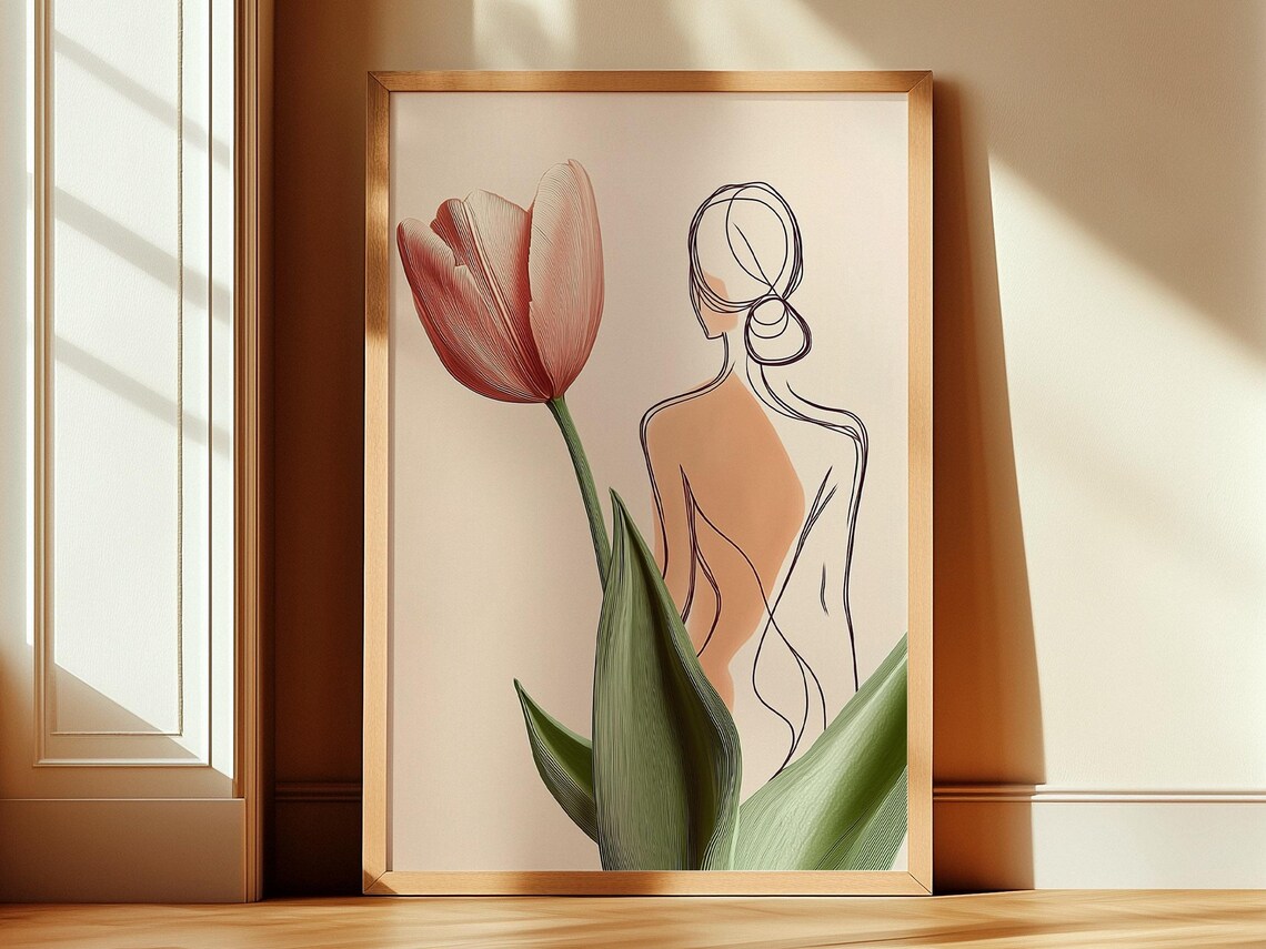 Tulip Line Drawing Abstract Woman Silhouette Feminine Art Poster
