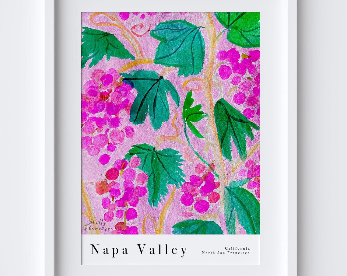 Napa Valley Watercolour Wine Grapes Kitchen Art Print