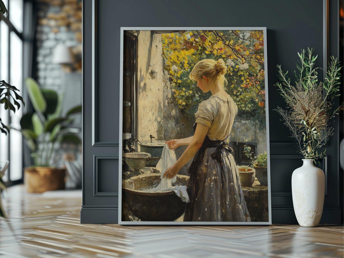 Laundry Day Oil Painting, Vintage Wall Art Print - Image 3