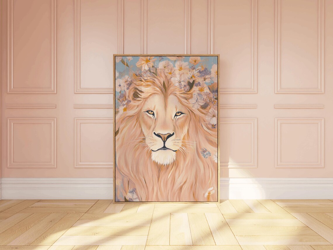 Floral Lion Wall Art Print, Wildflower Animal Art