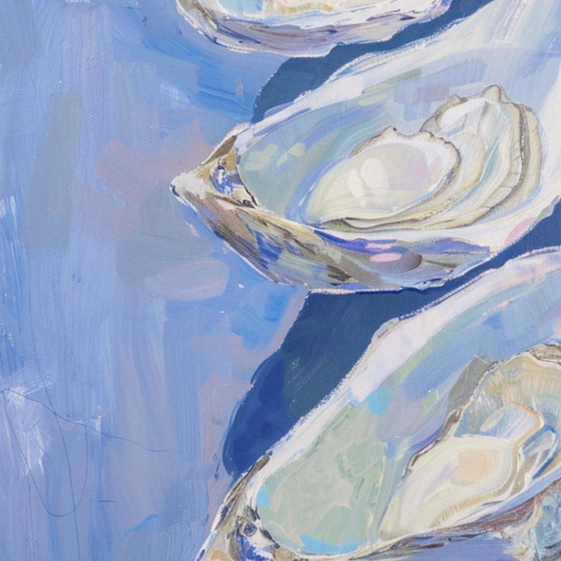 Four Stacked White Oyster Shells Deep Blue Background Poster - Image 3