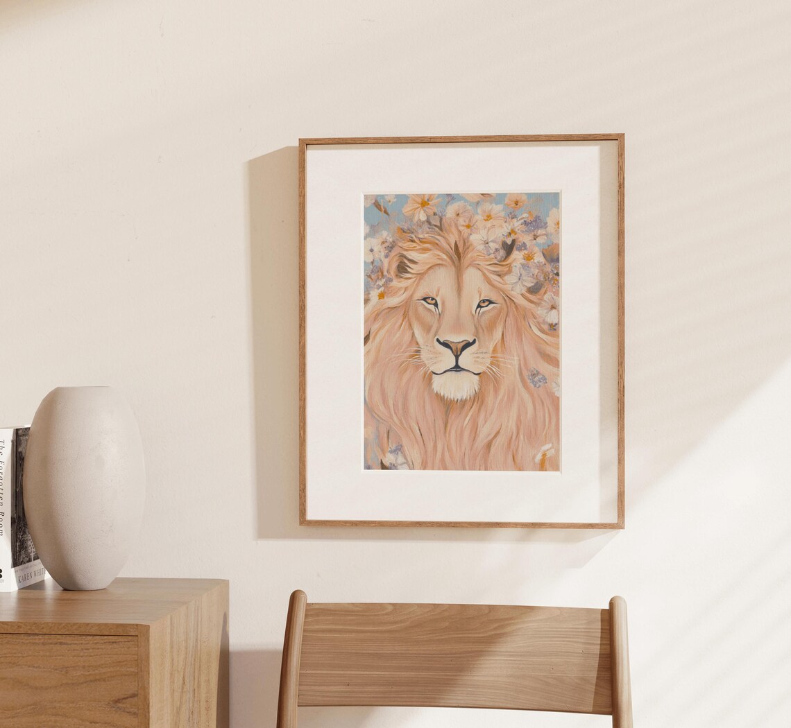 Floral Lion Wall Art Print, Wildflower Animal Art - Image 2