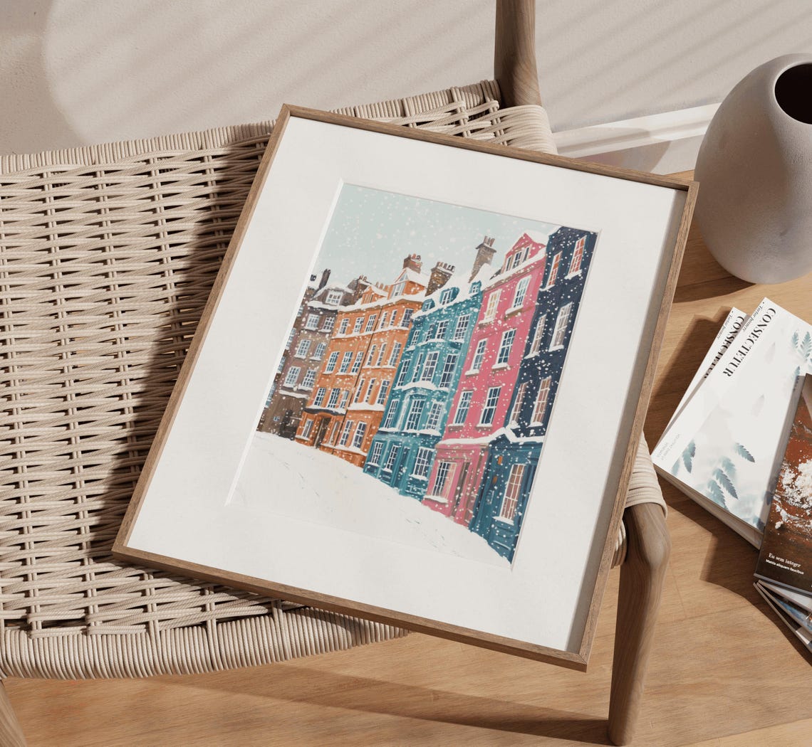 English Winter Town Print Preppy Winter Christmas Decor Girly Christmas Wall Art London Winter London Christmas Painting - Image 3