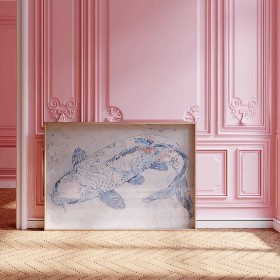 Koi Fish Blue Chinoiserie Art Print, Vintage Style - Image 4