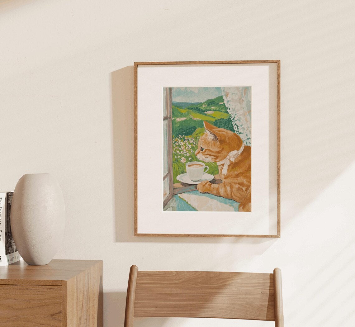 Orange Ginger Cat Cafe Tabby Cat Art Print - Image 3