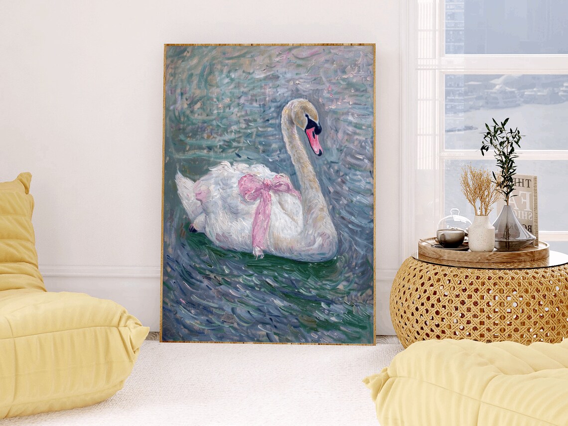 Feminine Swan Pastel Vintage Nursery Art Print - Image 2