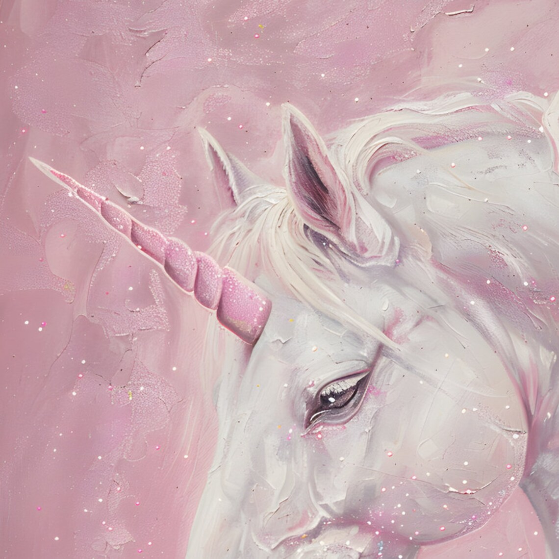White Unicorn Portrait with Pink Roses Magical Fantasy Art Print - Image 3