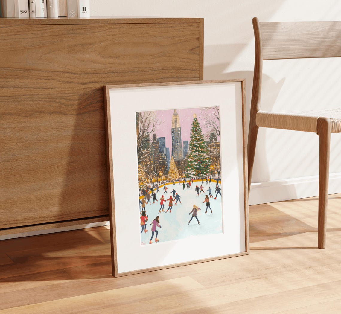 New York Christmas Ice Skating Rink Tree City Skyline Poster - Image 2