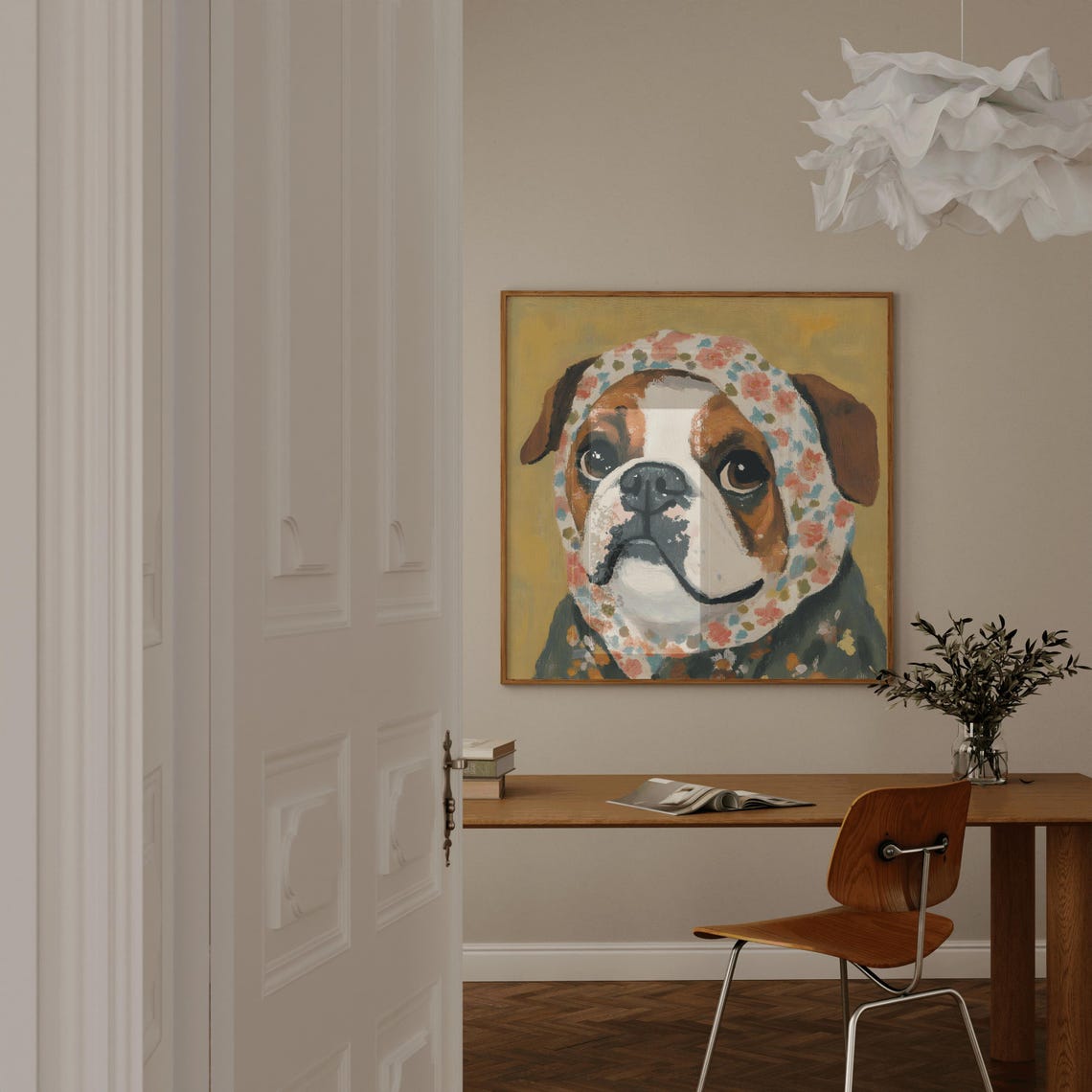 White And Beige English Bulldog Babushka English Bulldog Wall Art English Bulldogs Lover English Bulldog Cute English Bulldog Decoration - Image 2