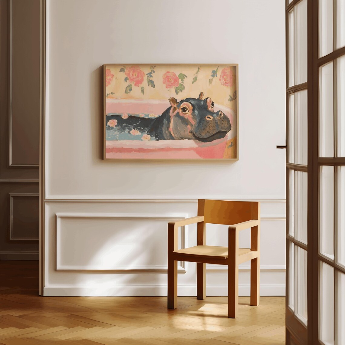 Baby Hippo In A Vintage Bathtub, Bath Wall Art - Image 2