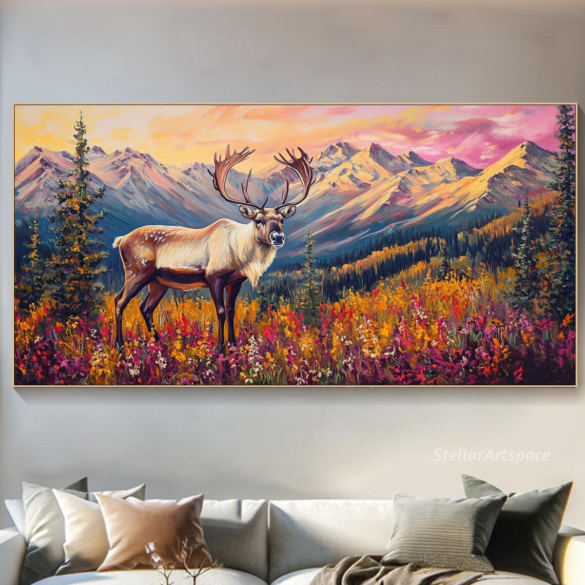 Majestic Elk In Autumn Wildflower Mountain Meadow Wildlife Art Poster