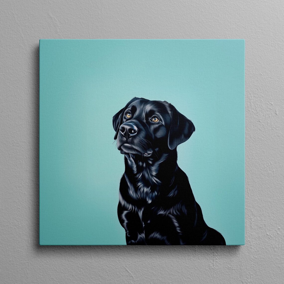 Black Labrador Retriever Portrait Dog Poster on Teal Background