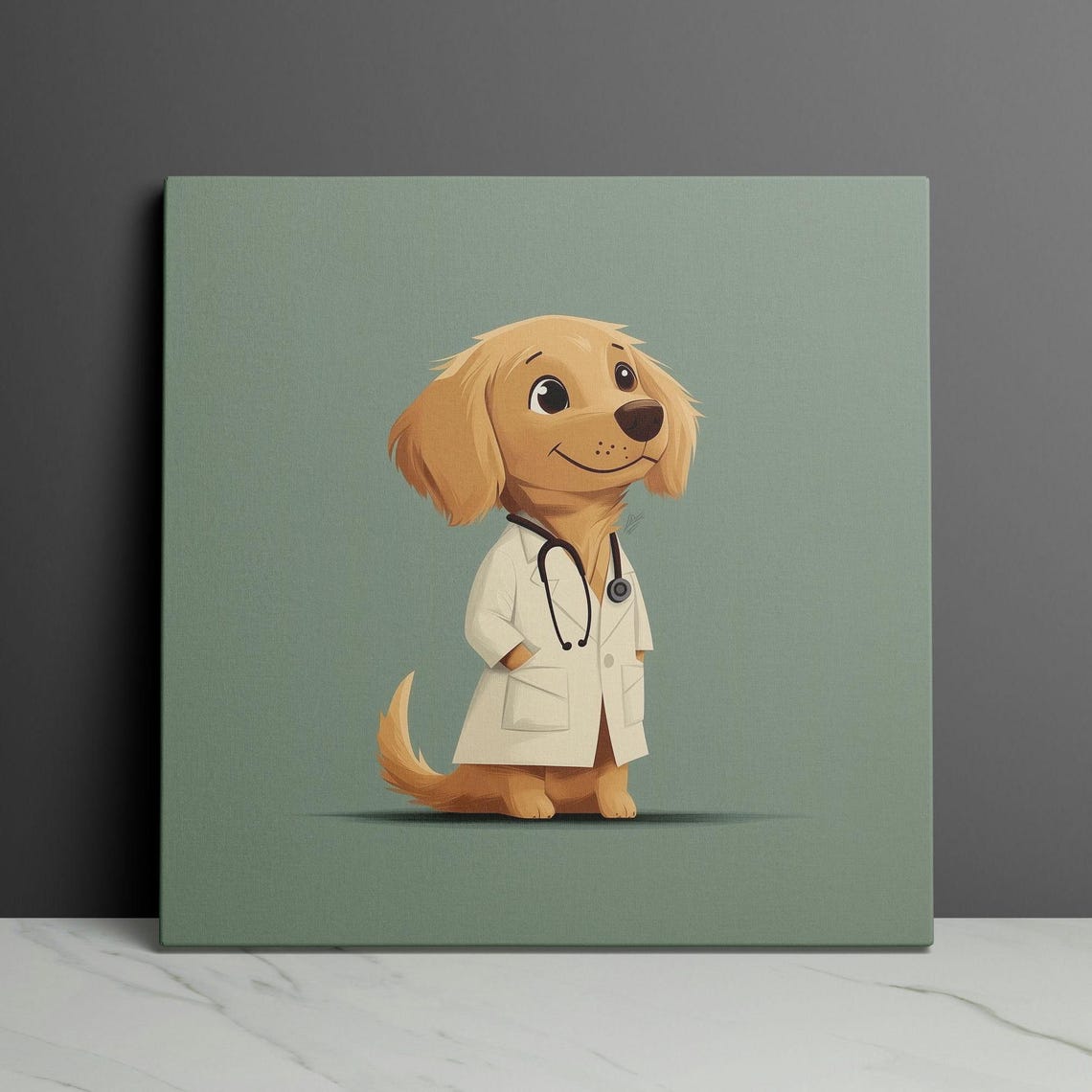 Veterinarian Office Art Dog Vet Doctor Cute Golden Retriever Doctors Office Dog Decor Green Puppy Print Pet Waiting Room Painting - Image 3