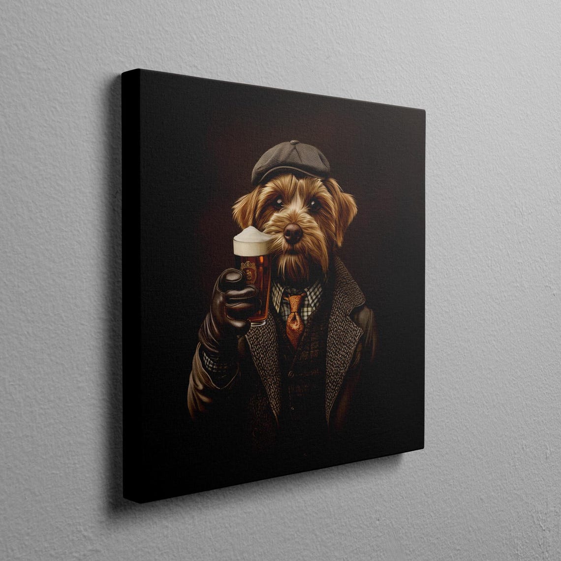 Yorkshire Terrier Pub Portrait With Beer Flat Cap Tweed Poster - Image 2