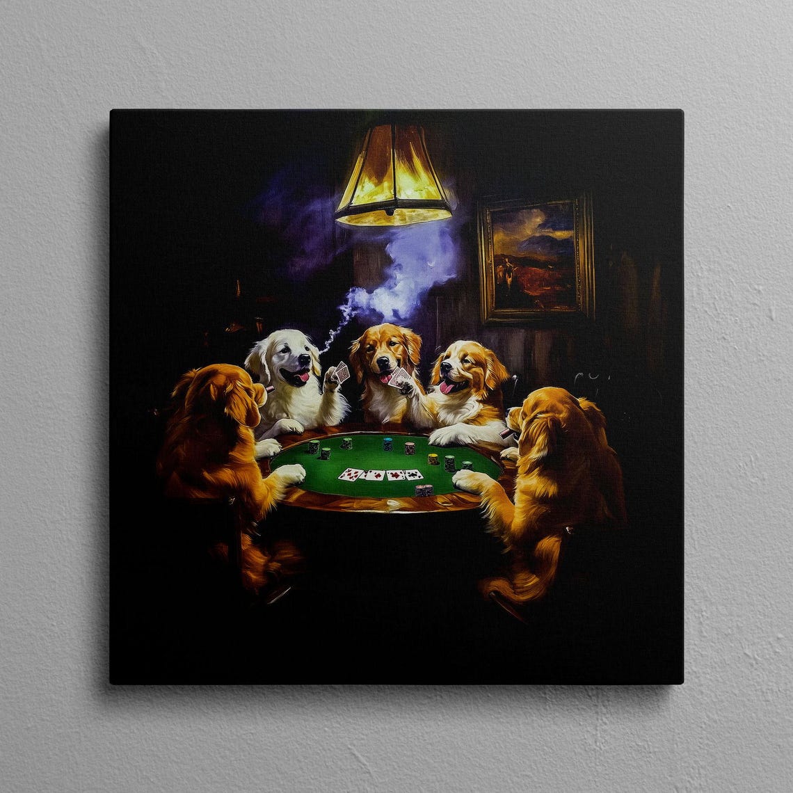 Golden Retrievers Playing Poker Around A Card Table Night Poster