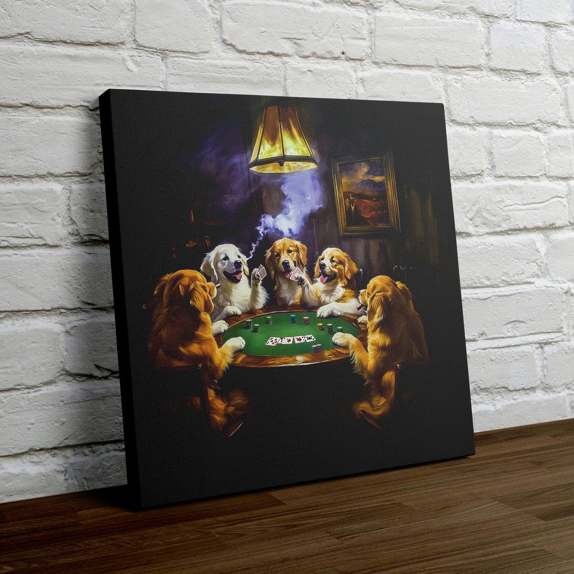 Golden Retrievers Playing Poker Around A Card Table Night Poster - Image 4