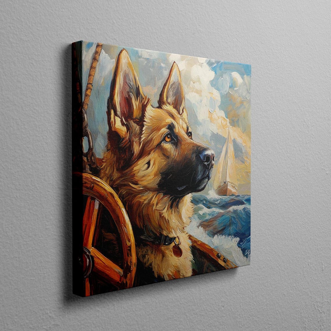 German Shepherd Captain At The Ship Wheel Ocean Voyage Poster - Image 2
