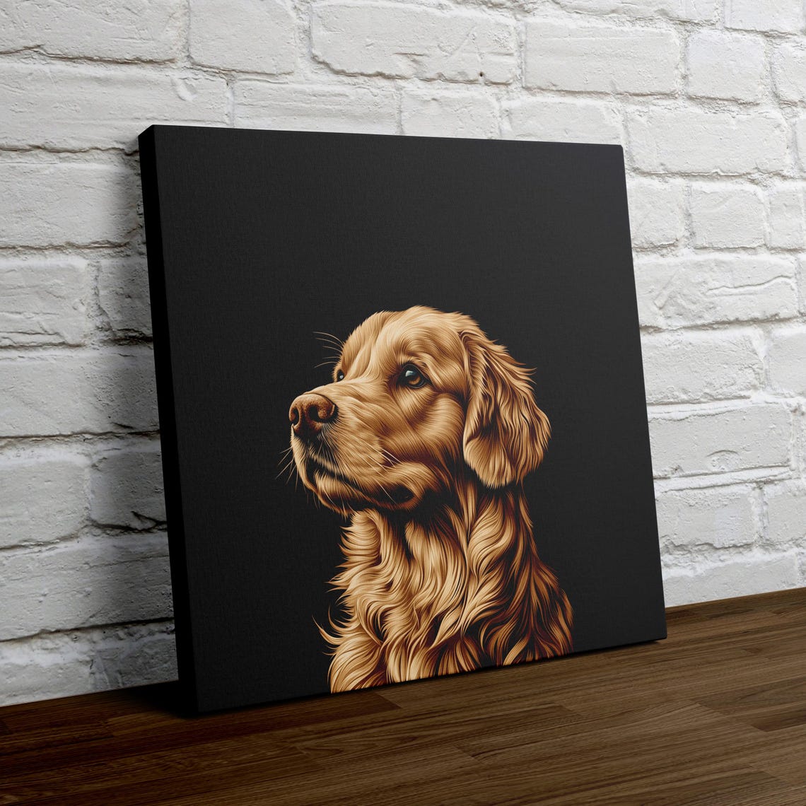 Golden Retriever Profile Portrait on Black Background Poster - Image 4