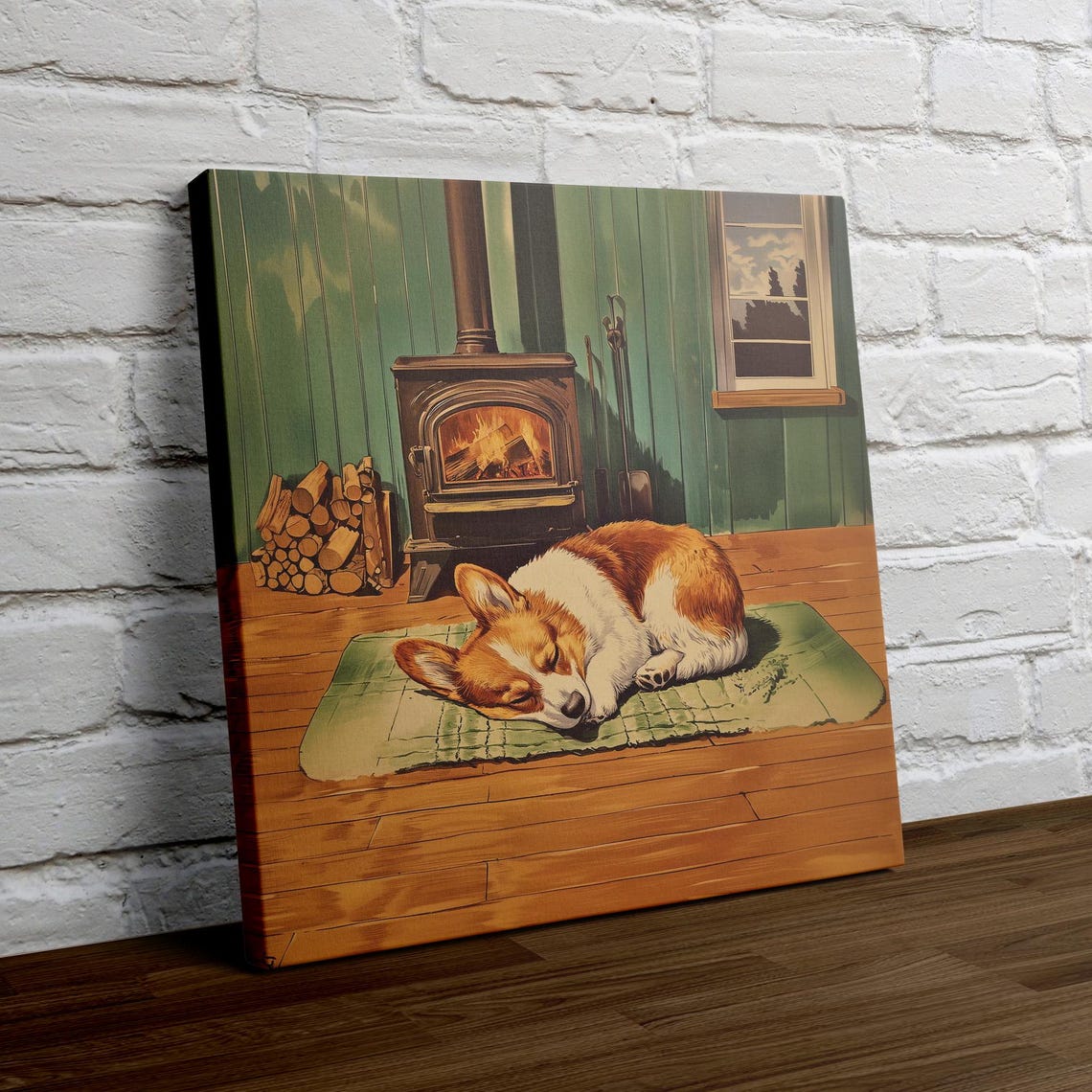 Sleeping Corgi Napping by a Warm Wood Stove Vintage Cabin Poster - Image 4