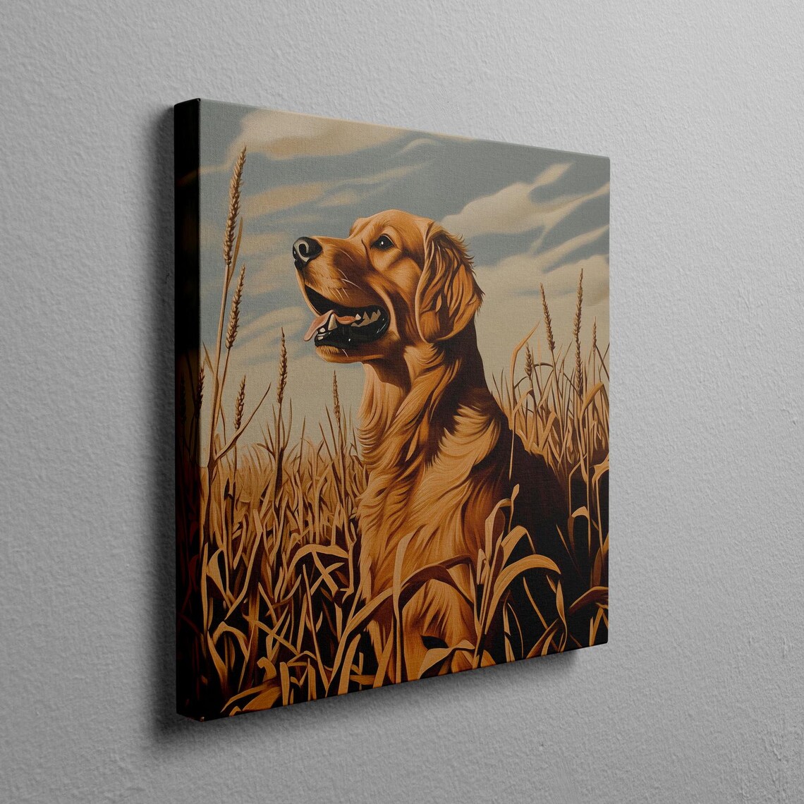 Golden Retriever Sitting In A Golden Wheat Field At Sunset Poster - Image 2