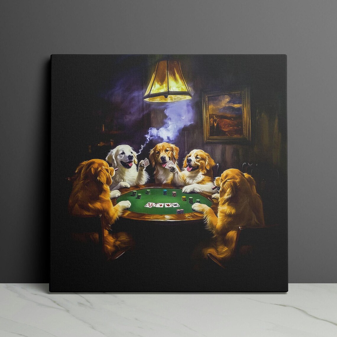 Golden Retrievers Playing Poker Around A Card Table Night Poster - Image 3