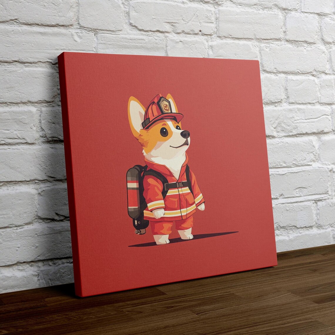 Corgi Firefighter Cartoon Puppy Dog in Fireman Nursery Poster - Image 4