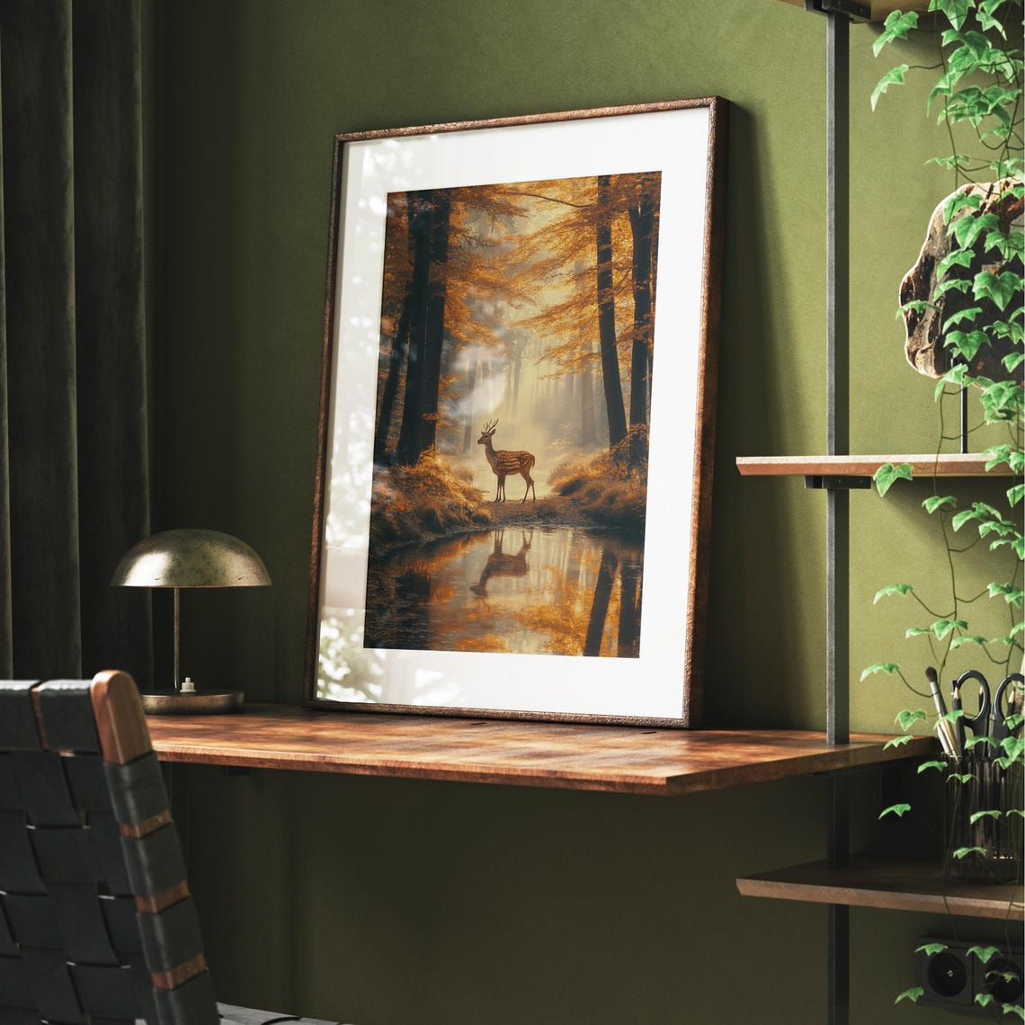 Young Spotted Deer by a Stream in a Golden Misty Forest Poster - Image 2