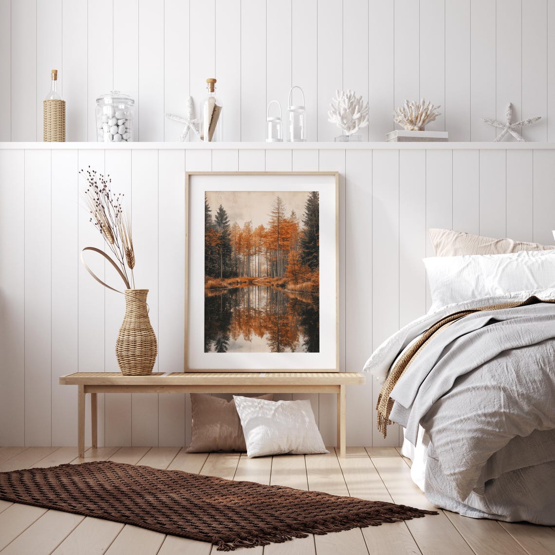 Orange Autumn Forest Reflected In A Still Woodland Pond Poster - Image 2