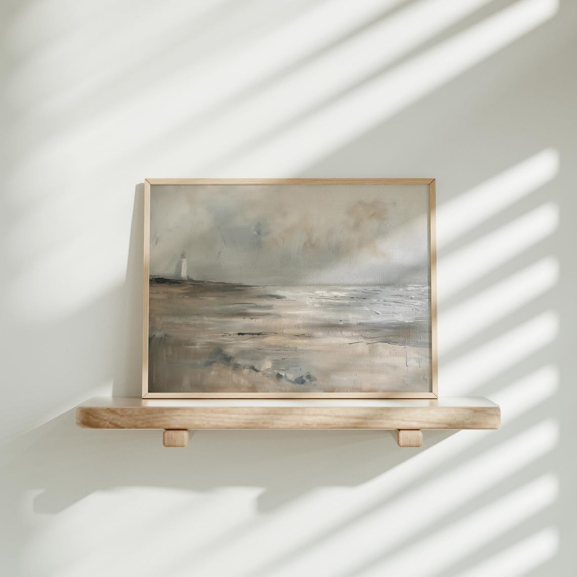 Misty Gray Coastal Lighthouse in Tranquil Minimalist Seascape Poster - Image 3