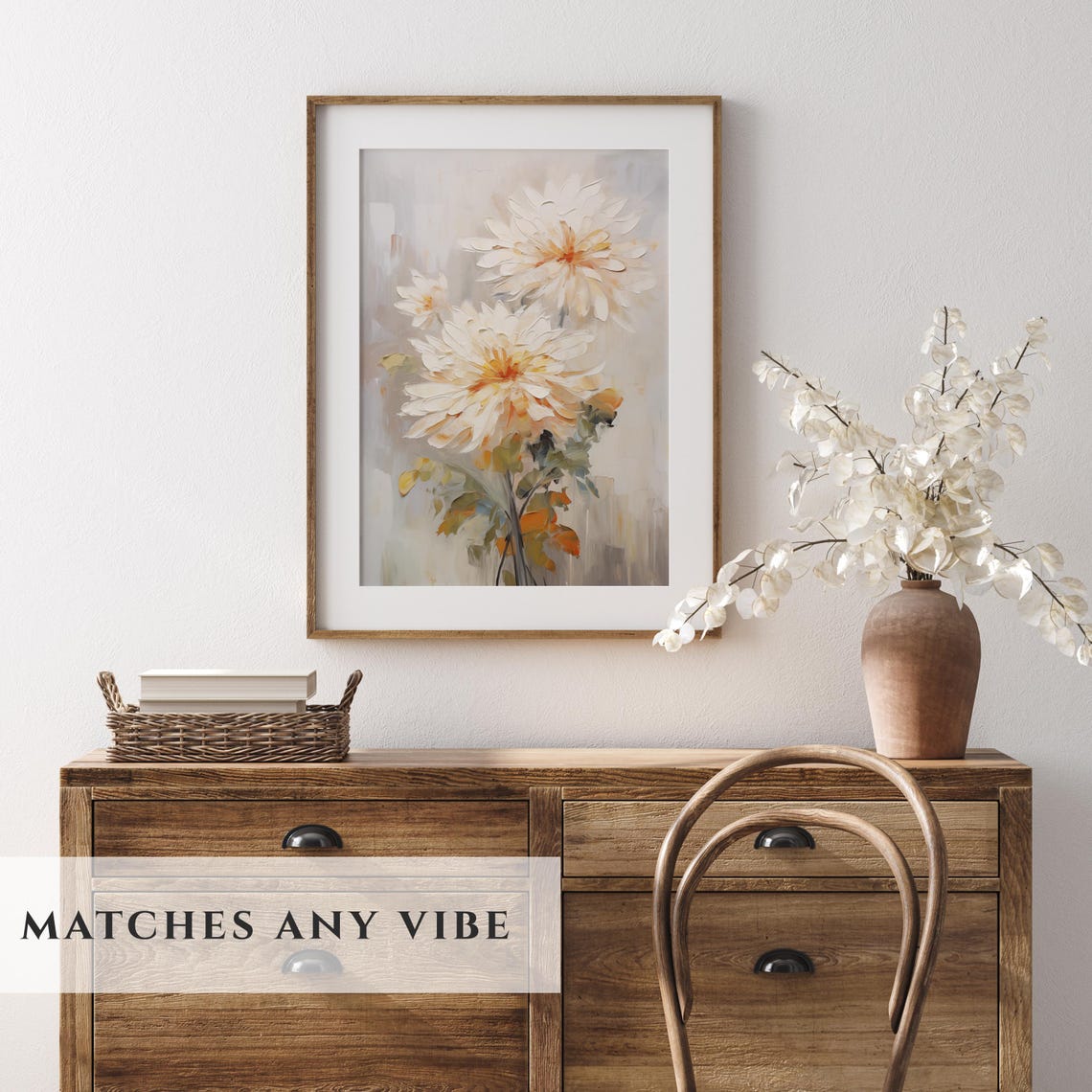 White Chrysanthemum Flowers Soft Impasto Botanical Art Poster - Image 3