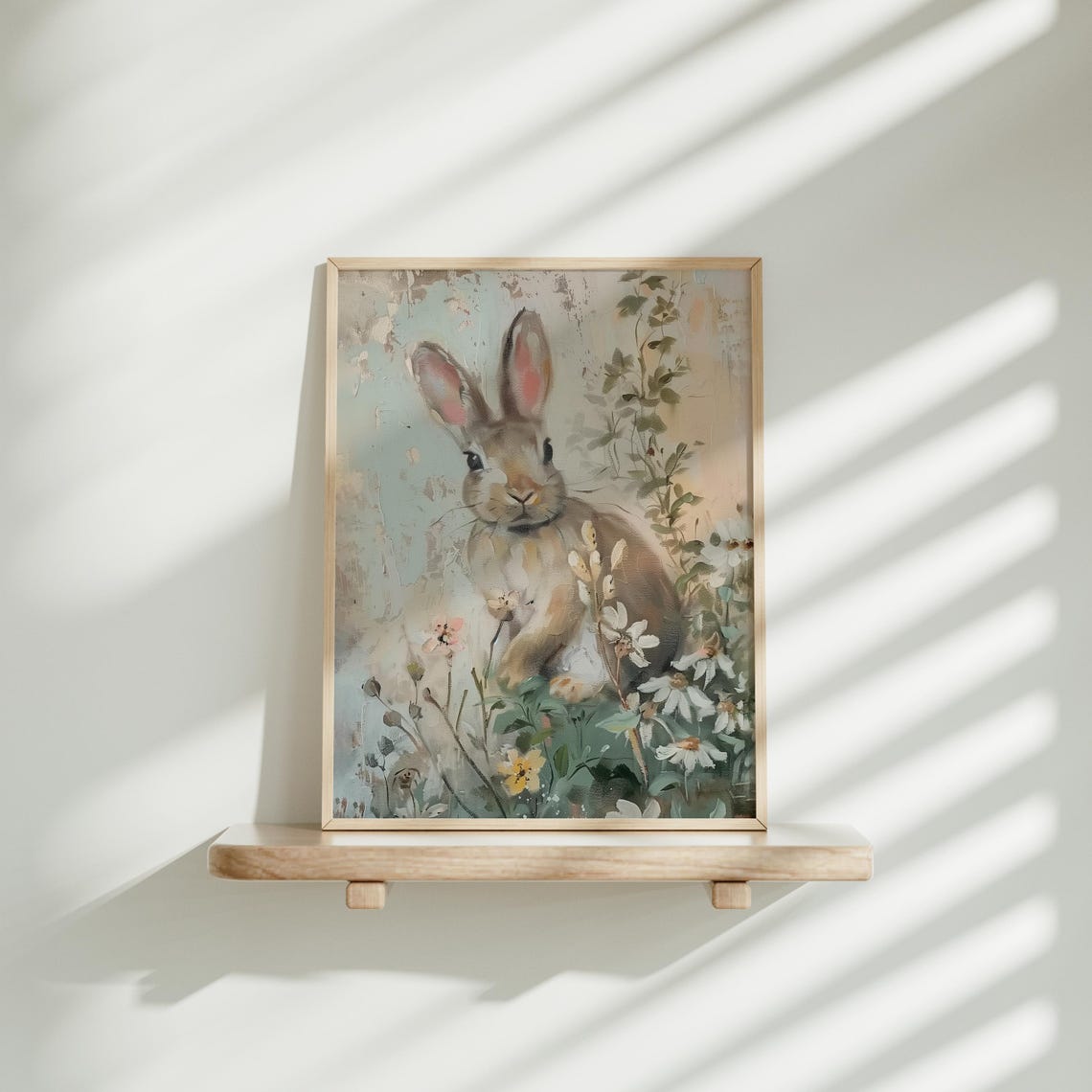 White Bunny Resting Among Daisies In A Dreamy Spring Meadow Poster - Image 2