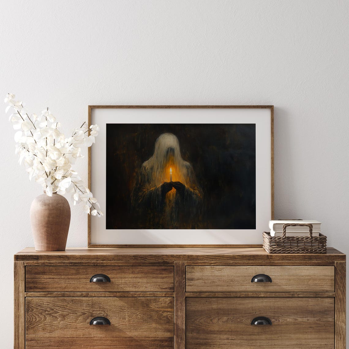 Ghostly Figure Holding A Lit Candle In The Dark Night Poster - Image 2
