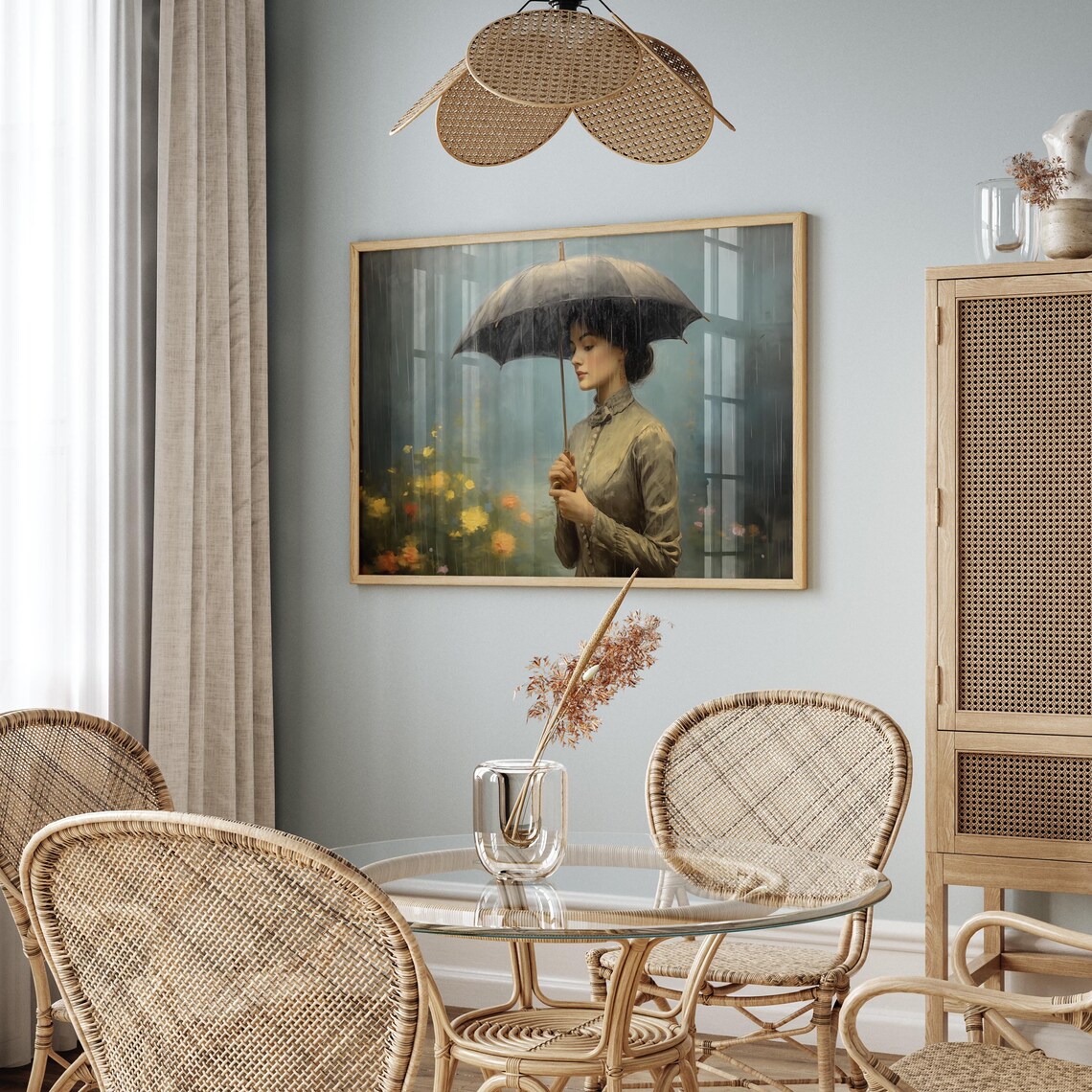Woman With An Umbrella In The Rain Vintage Oil Portrait Poster - Image 4