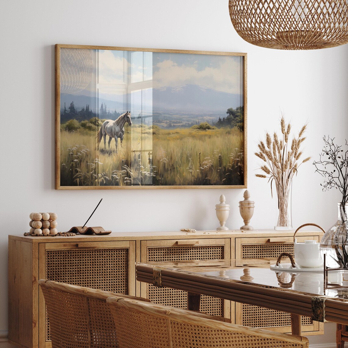 White Horse Standing In A Golden Meadow At Sunset Country Poster - Image 4