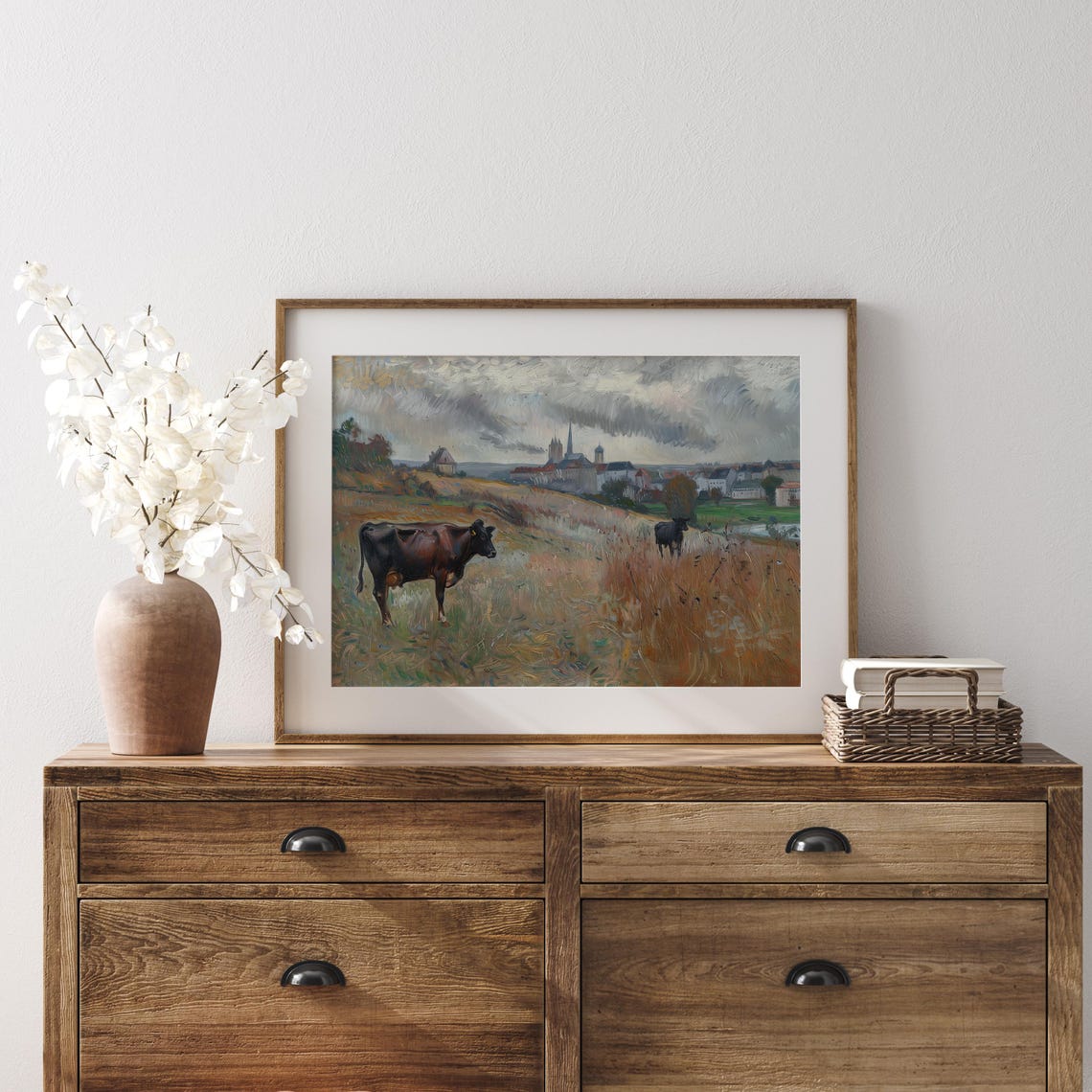 Cow On A Field Art Animal Painting Farmhouse Decor Antique Animal Print Countryside Oil Painting For Rustic Home Decor Cow Print - Image 4