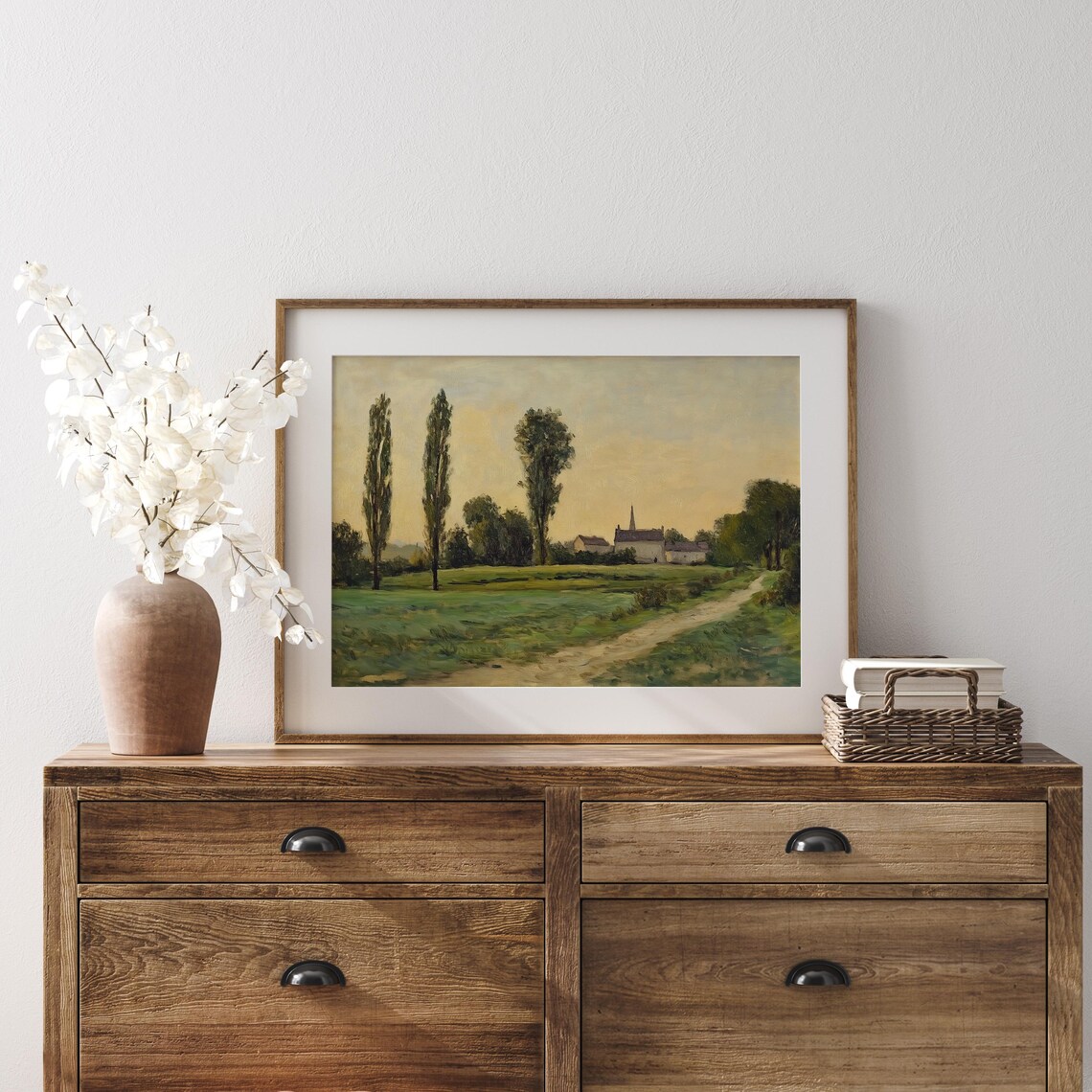 Country Road to Village Church Vintage Poplar Field Art Poster - Image 3