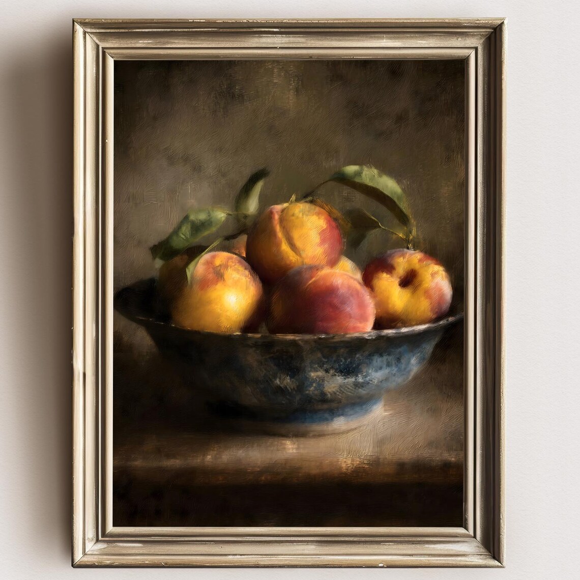 Rustic Bowl Of Ripe Peaches Vintage Still Life Painting Art Poster
