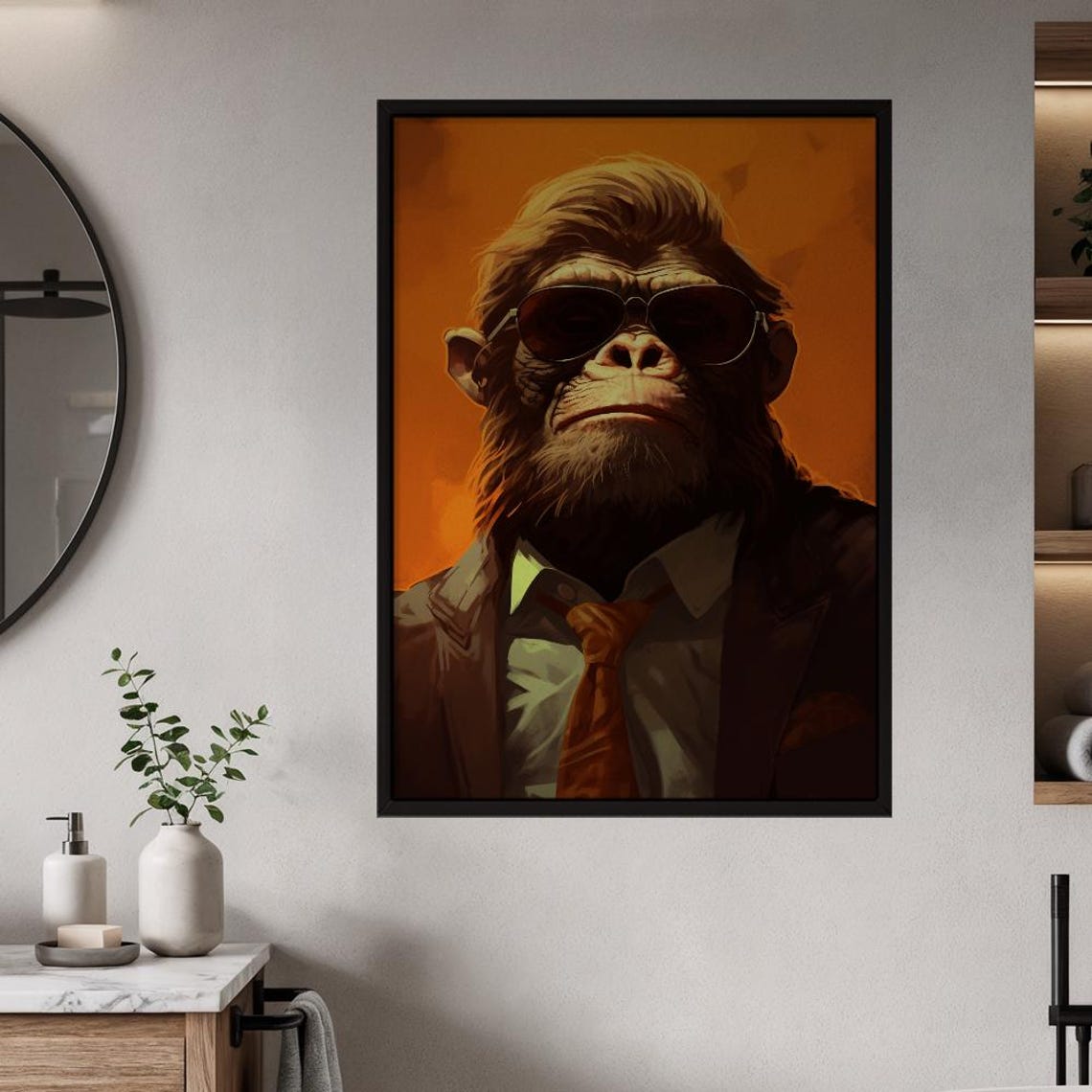 Dapper Chimpanzee in Suit and Aviator Sunglasses Funny Animal Poster