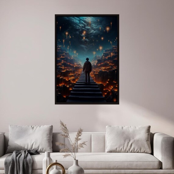 Ethereal Ascent Matte Vertical Poster Fantasy Scifi Wall Art For Home Mysterious Journey Print Inspirational Visionary Artwork