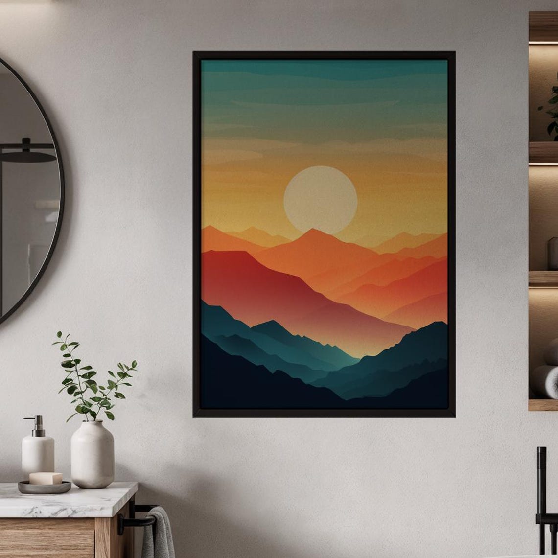 Sunset Mountain Landscape Poster Minimalist Gradient Wall Art Print Tranquil Nature Decor For Modern Home Calming Abstract Design
