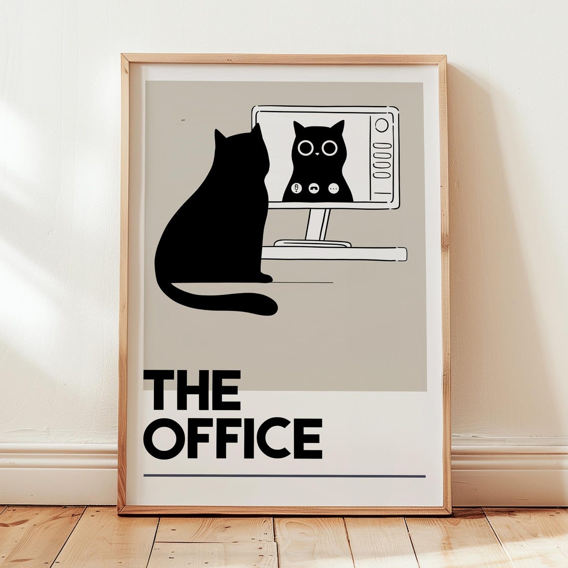 Funny The Office Black Cat On Video Call Remote Work Humor Wall Art