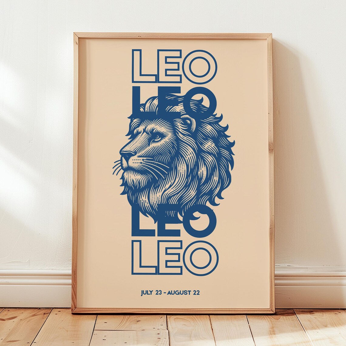 Leo Zodiac Lion Engraving Beige Typography Astrology Sign Poster