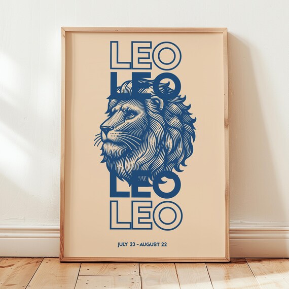 Leo Zodiac Lion Engraving Beige Typography Astrology Sign Poster