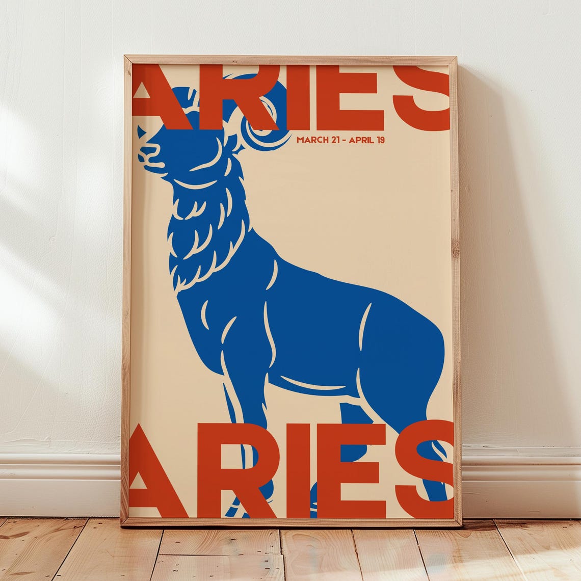 Retro Aries Zodiac Blue Ram Vintage Astrology Birthday Poster