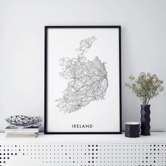 Ireland Country Road Network Minimal Line Art Map Poster Gift