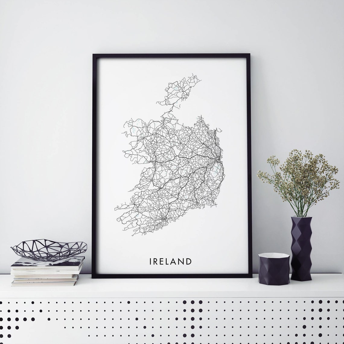 Ireland Country Road Network Minimal Line Art Map Poster Gift