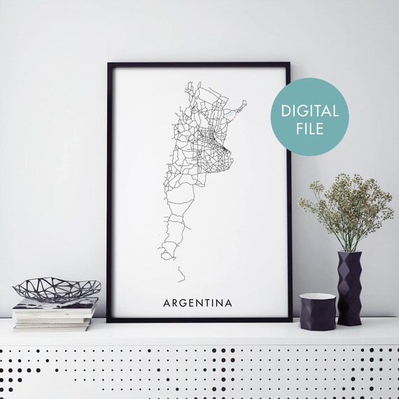 Argentina Country Road Map Minimalist Line Art Travel Wall Poster